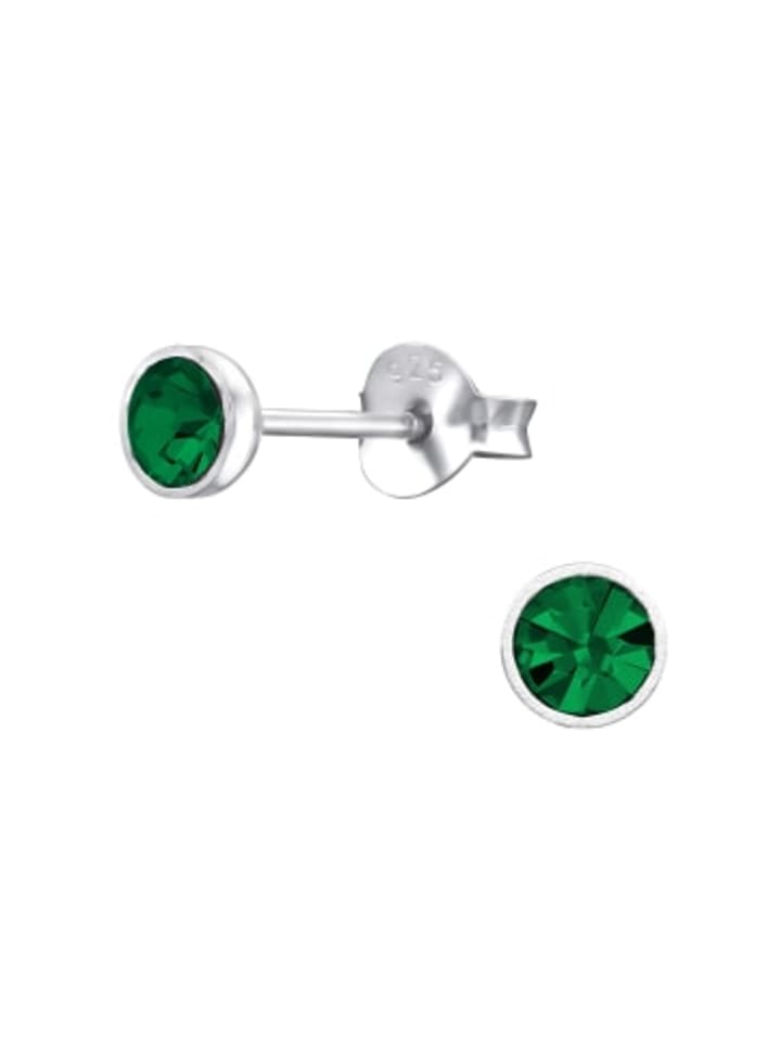 Ohrringe - Ohrstecker Silber KRISTALL emerald 4 mm in 925 Silber
