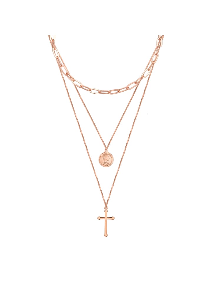 Halskette Kreuz/Münze aus Metall-Legierung in roségold