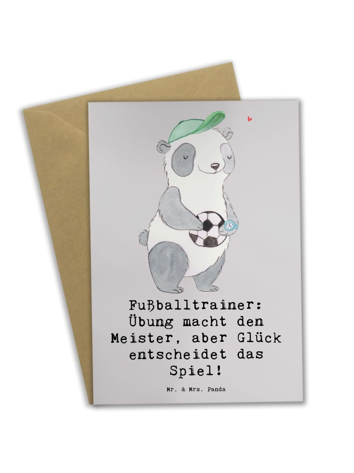 Grußkarte Fußballtrainer Erfolgskick mit Spruch in Grau Pastell