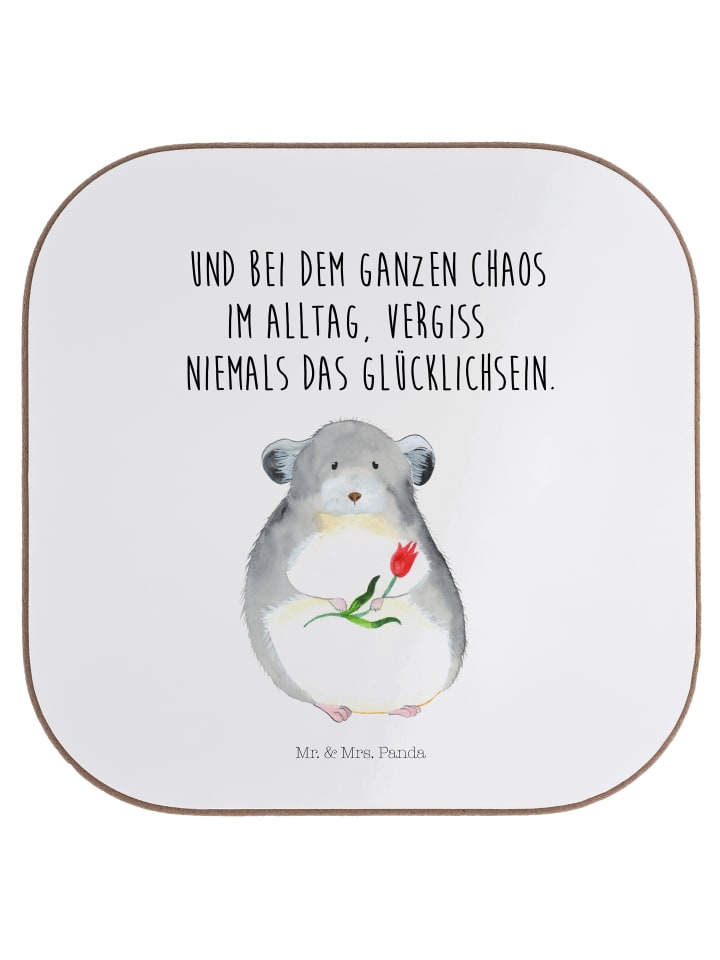 Untersetzer Chinchilla Blume mit Spruch in Weiß