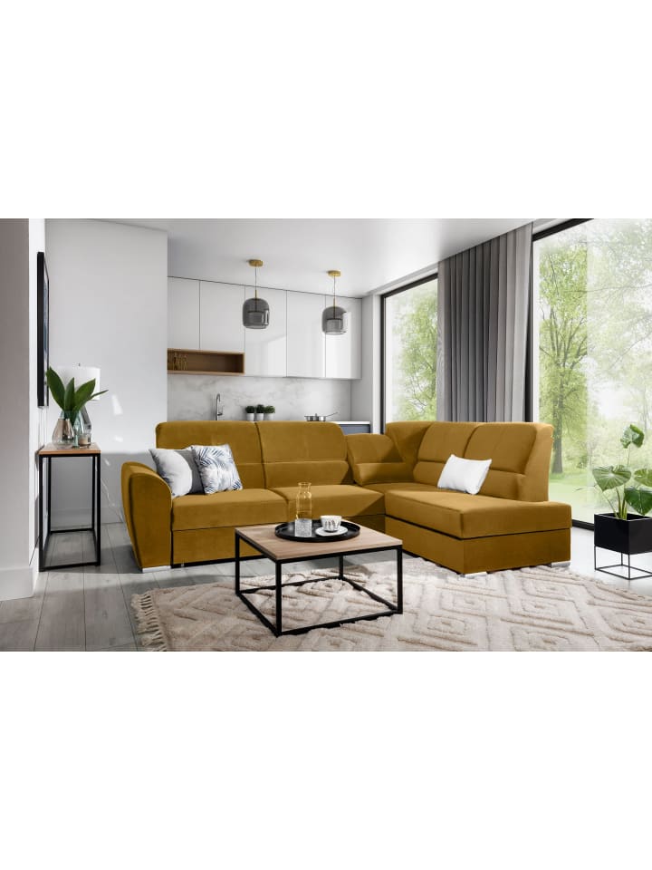 Silver Recamiere Rechts in Senfgelb - (L) 270 x (B) 270 x (H) 93 cm