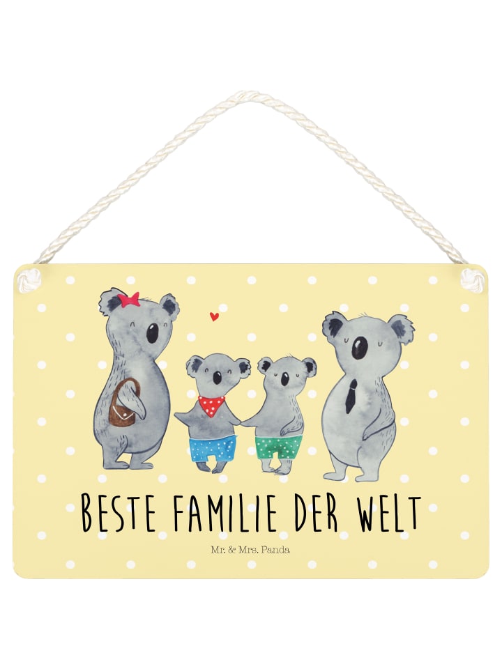 Schild Koala Familie zwei mit Spruch in Gelb Pastell
