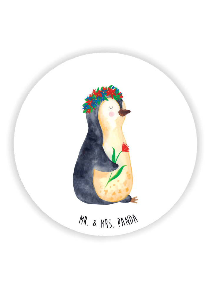 Magnet Pinguin Blumen ohne Spruch in Weiß