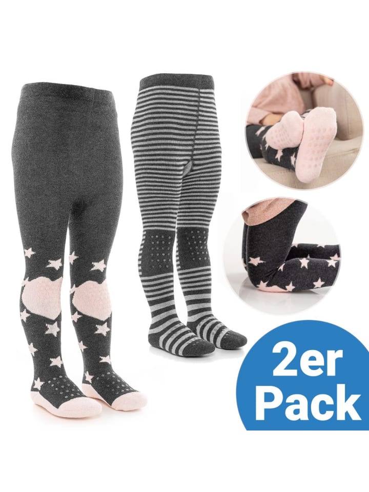 Krabbel-Strumpfhose 2er Pack - Sterne in grau,rosa