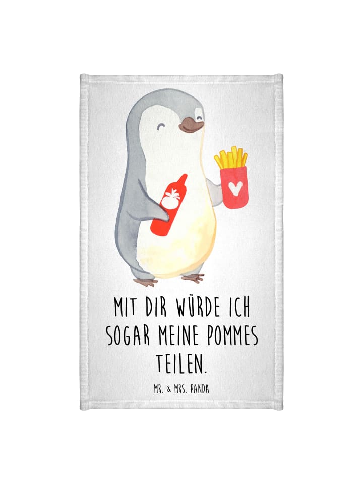 Handtuch Pinguin Pommes mit Spruch in Weiß