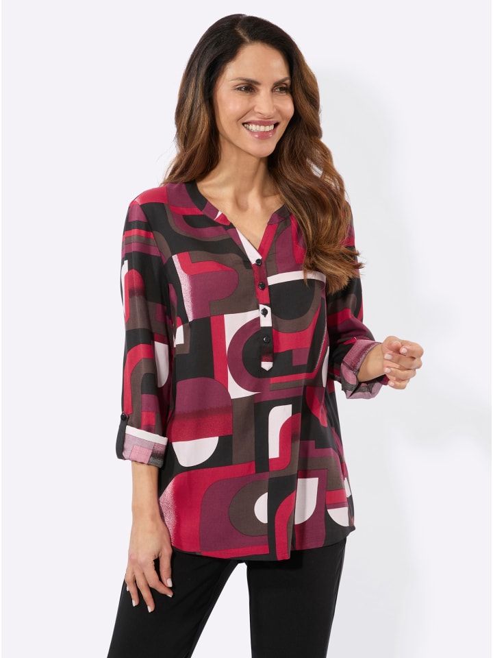 Druckbluse in bordeaux-schoko-bedruckt