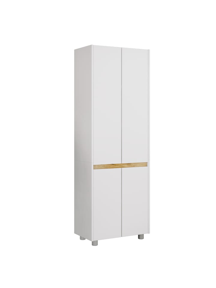 Badmöbel Hochschrank 165x57x33 Drehtüren Cosila in Weiß / Honig-Eiche