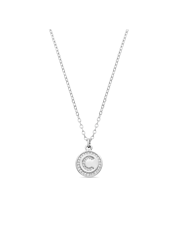 Rhodium-plated sparkling zirconia necklace - Alphabet