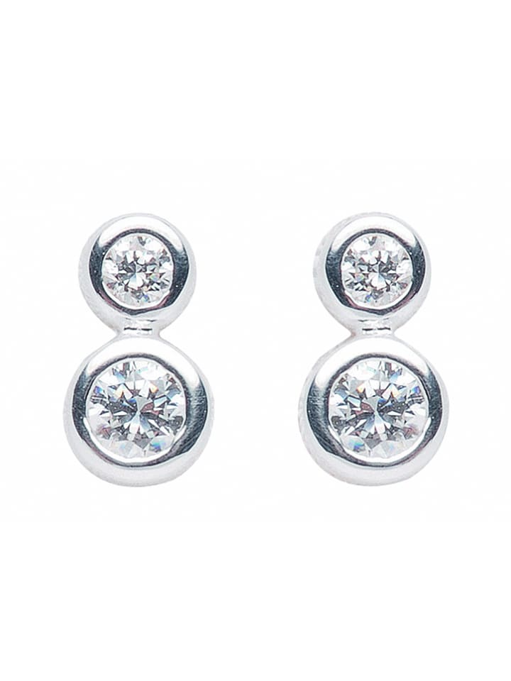 Damen 925 Silber Ohrringe / Ohrstecker mit Zirkonia in silber