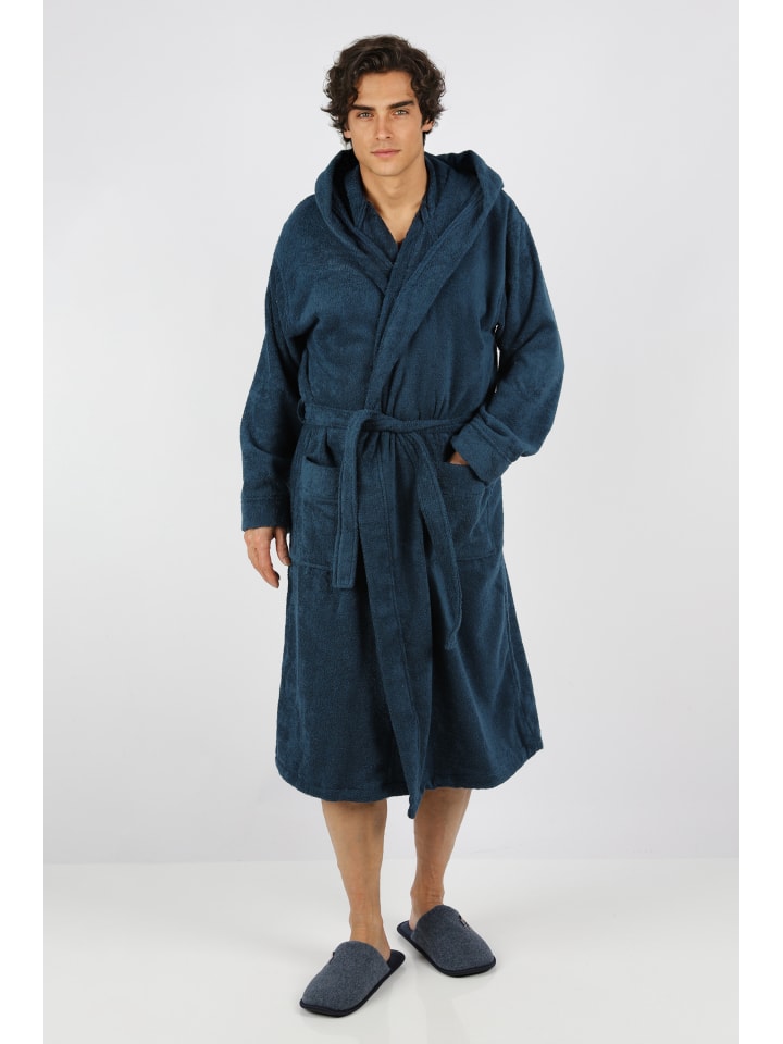 Bademantel mit Kapuze Herren in Navyblau