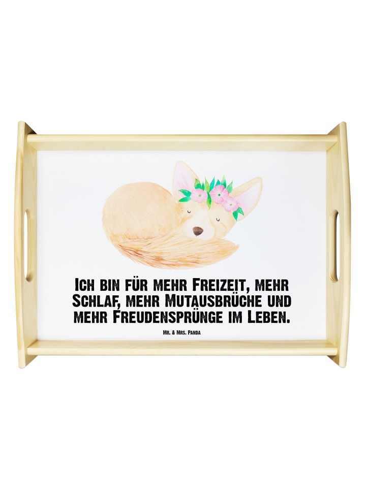 Tablett Wüstenfuchs Blumen mit Spruch in Weiß