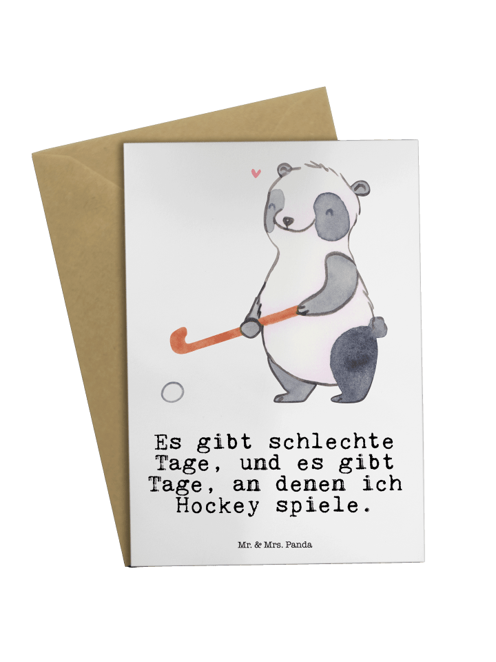 Grußkarte Panda Hockey spielen mit Spruch in Weiß