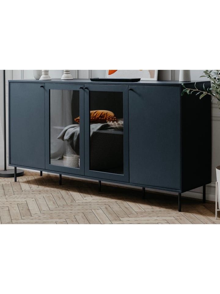 Sideboard blau 180 cm, Kommode 4-türig mit viel Stauraum