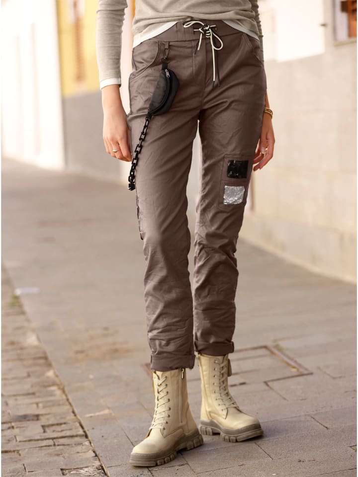 Strickjacke in champagner-sesam-gestreift