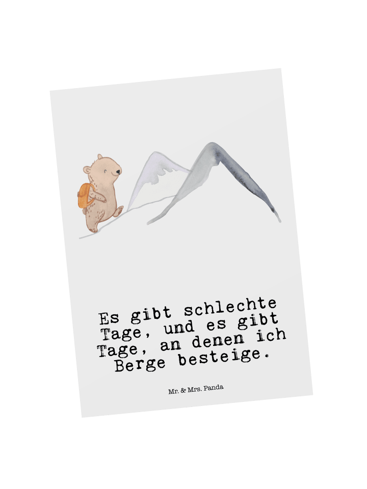 Postkarte Bär Bergsteigen mit Spruch in Weiß