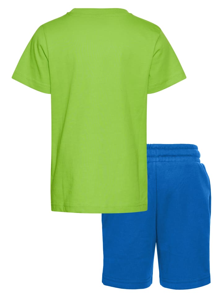 T-Shirt & Sweatbermudas in grün+blau