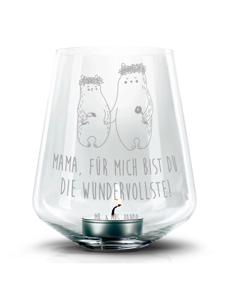 Gravur Glas Bären mit Blumenkranz mit Spruch in Transparent