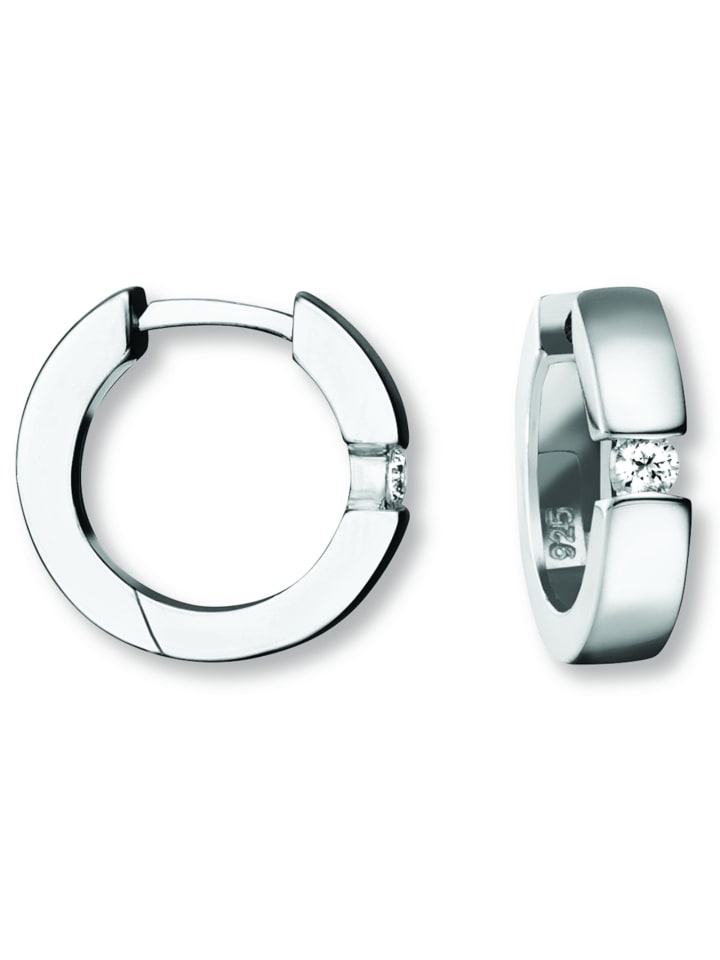 Zirkonia Ohrringe Creolen aus 925 Silber Ø 15,6 x 3,7 mm in silber