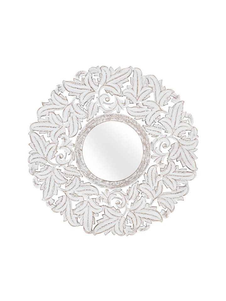 Handgeschnitzter runder Spiegel 120 cm Durchmesser in White