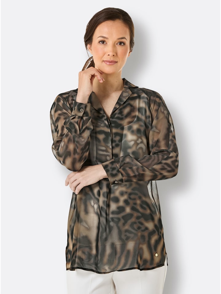 Seiden-Longbluse in schwarz-bedruckt