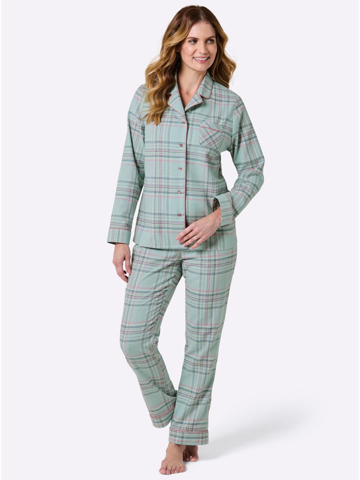 Pyjama in kalkmint-altrosa-kariert