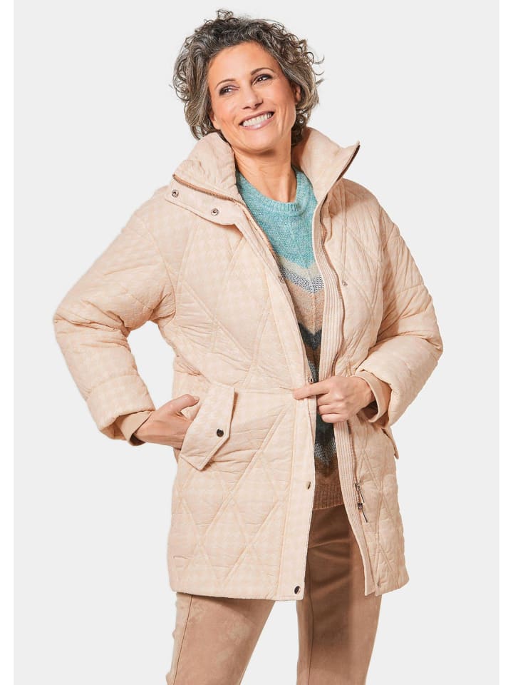 Kurzgröße: Steppjacke mit hübschem Flock-Druck in beige