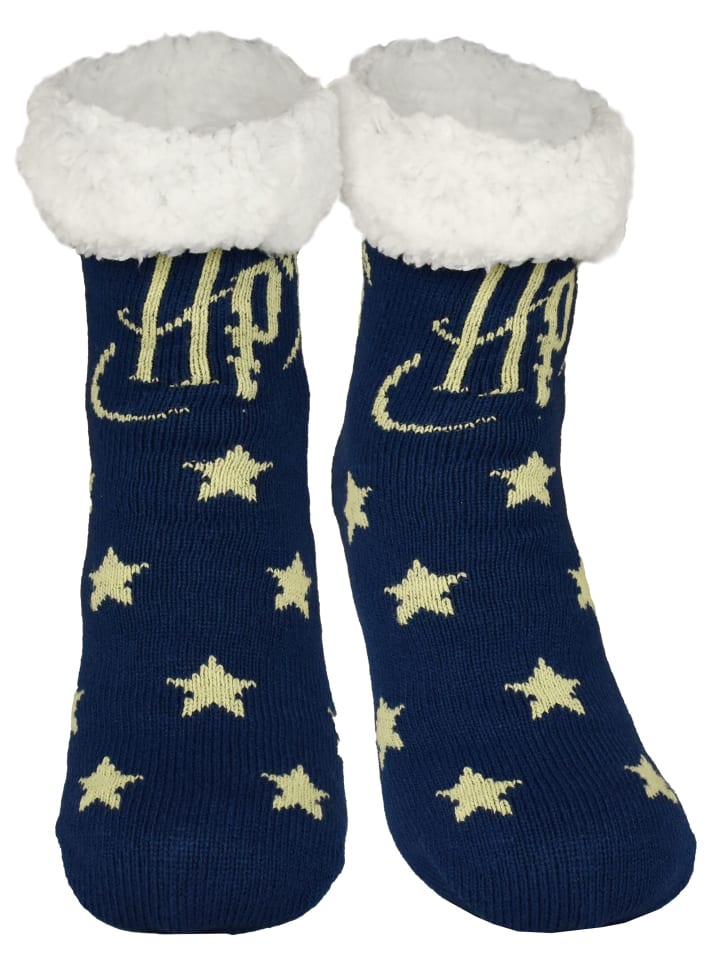 Harry Potter Hüttensocken Haussocken Logo Sterne Kuschelsocken in blau