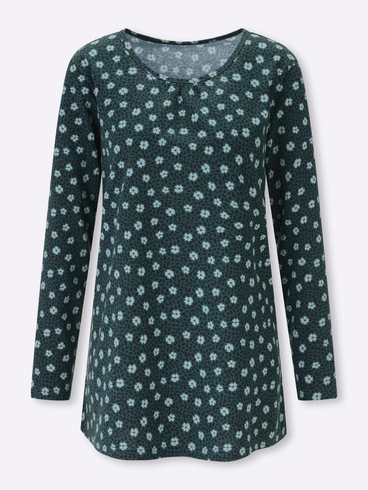 Longshirt in petrol-salbei-bedruckt