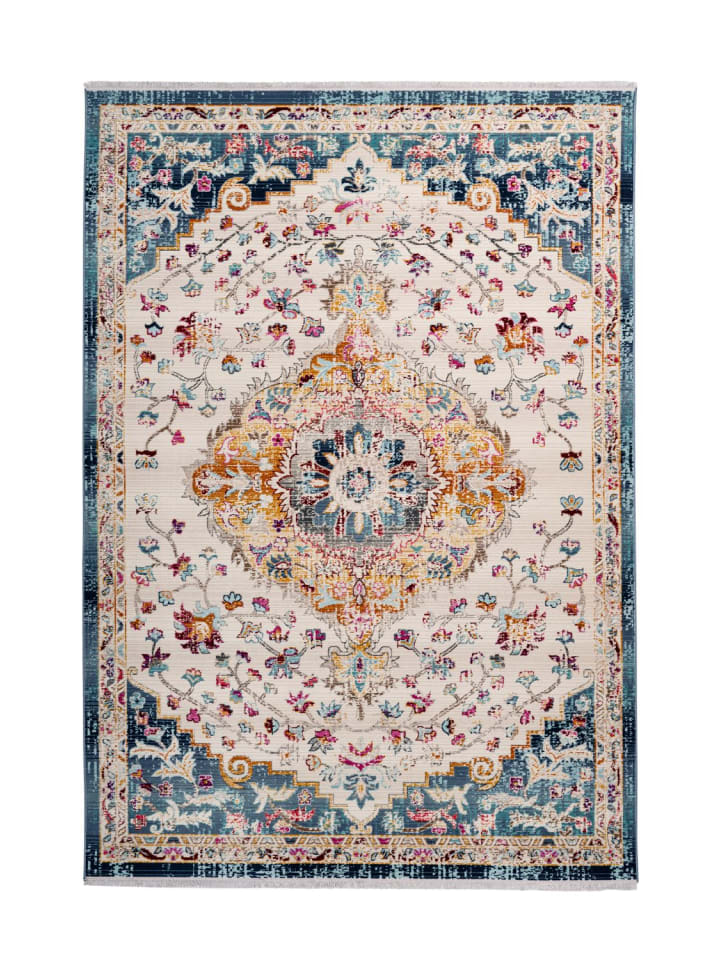 Kurzflor Teppich Antonia 1025 in Weiß Blau