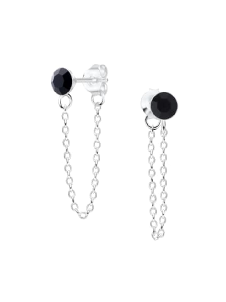 Ohrstecker 4 mm KRISTALL schwarz mit Kette in 925 Silber - 2-tlg.