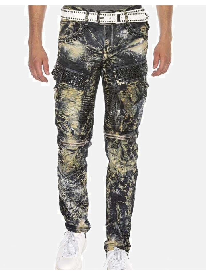 Jeans in schwarz-gelb