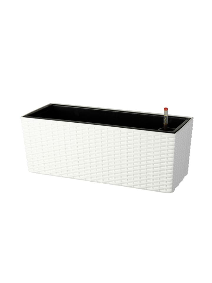 Balkonkasten "Rattan" mit Selbstbewässerung in Weiß - (B)50 x (H)19 x (T)19 cm