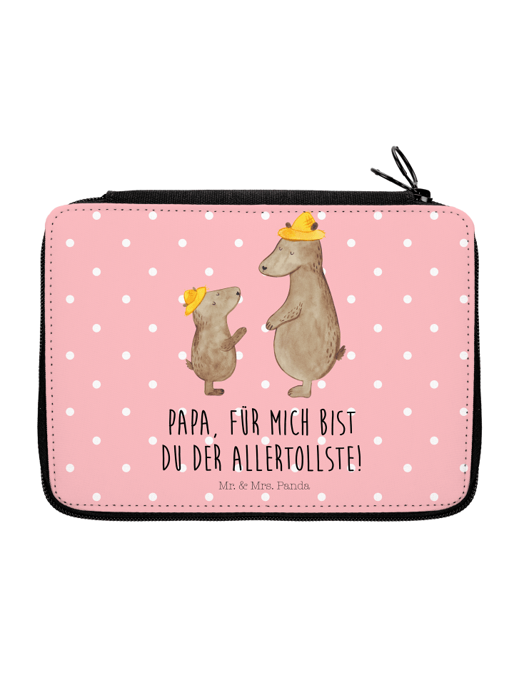 Federmappe Bären mit Hut mit Spruch in Rot Pastell