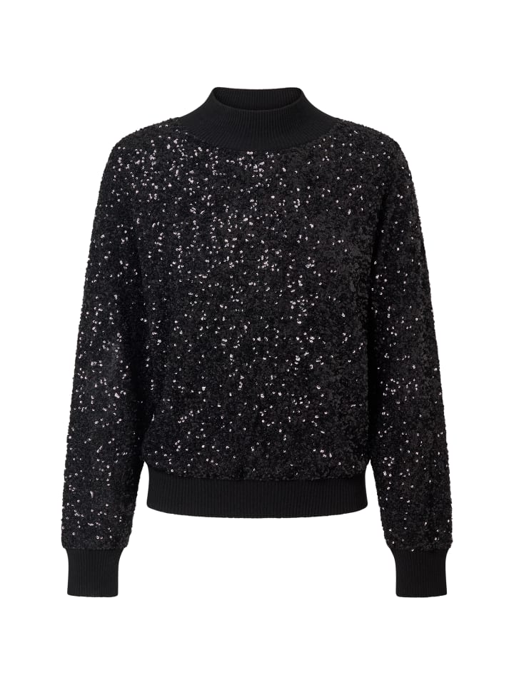 Rundhals Pullover mit Pailletten in Schwarz