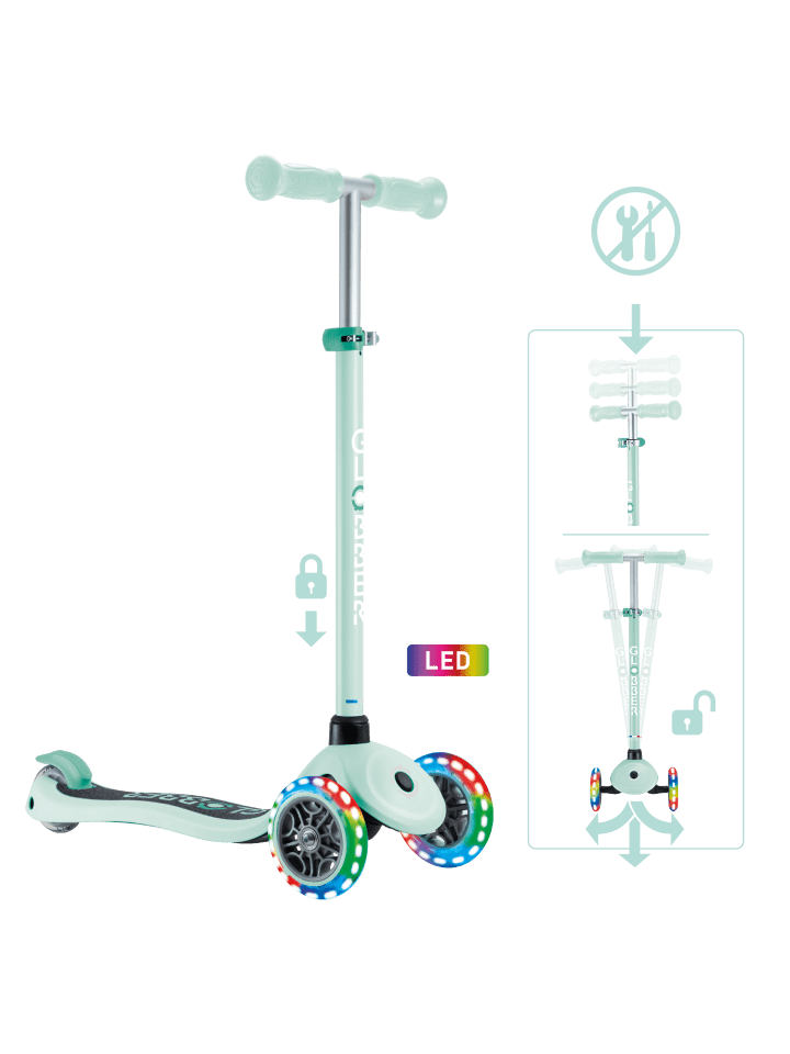Scooter PRIMO LIGHTS Roller in mint, mit Leuchtrollen