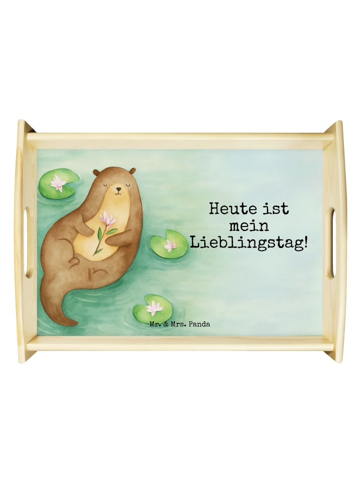 Tablett Holz Otter Seerose Design mit Spruch in Weiß