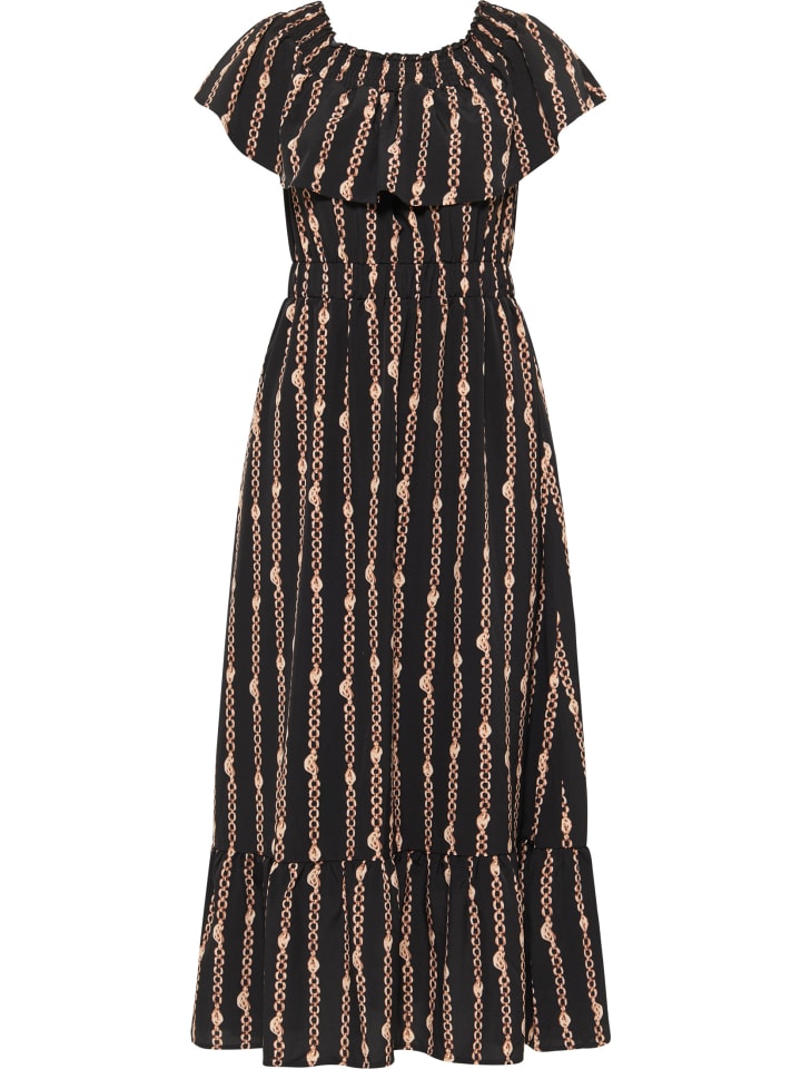 Damen Maxikleid Mit Allover-Print in Schwarz