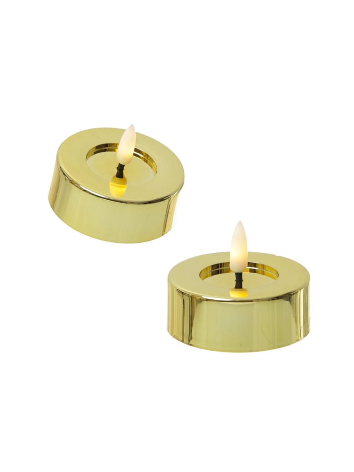2x LED Maxi Teelichter flackernd D: 6,5cm in gold glänzend