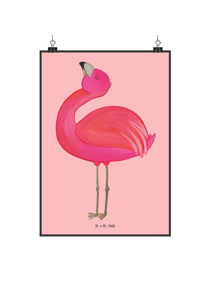 Poster Flamingo Stolz ohne Spruch in Rot Pastell