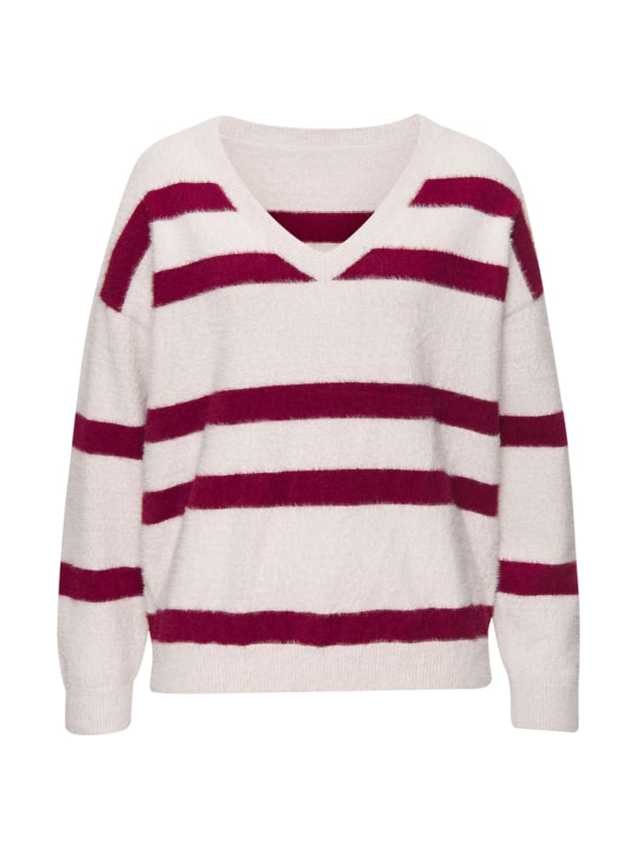 Streifenpullover in sand-bordeaux