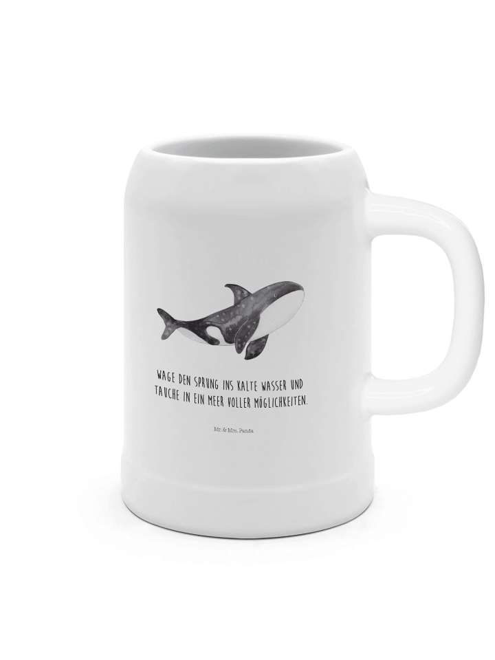 Steinkrug Orca mit Spruch in Weiß