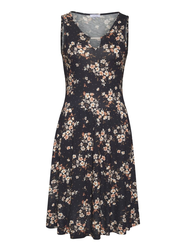Jerseykleid in marine-koralle bedruckt