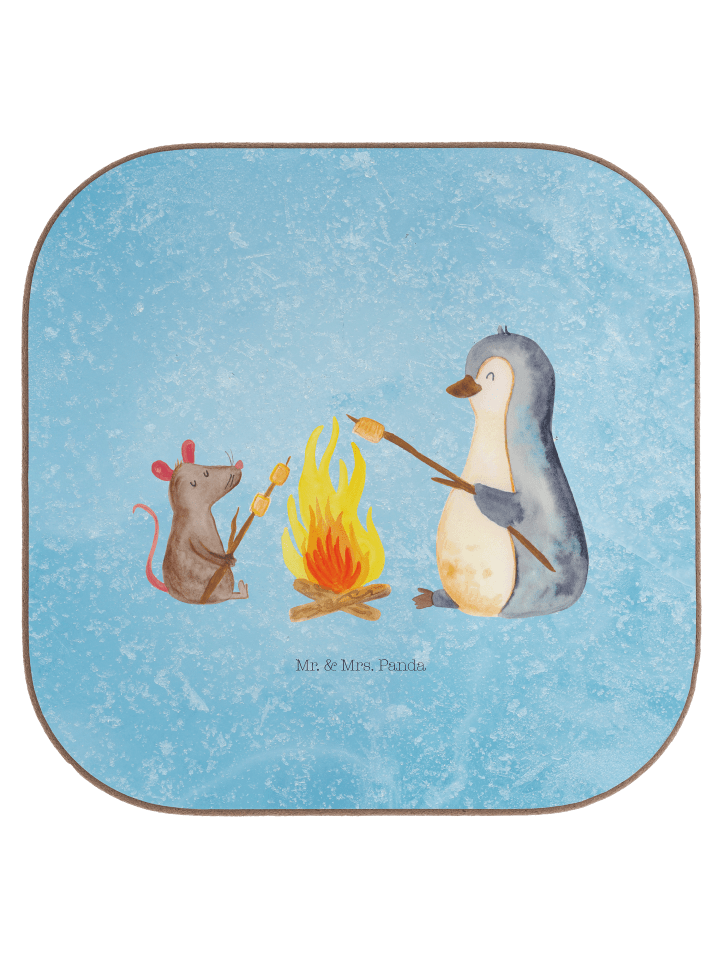 Untersetzer Pinguin Lagerfeuer ohne Spruch in Eisblau