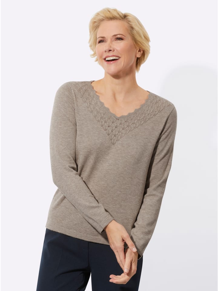 V-Pullover in sesam-meliert