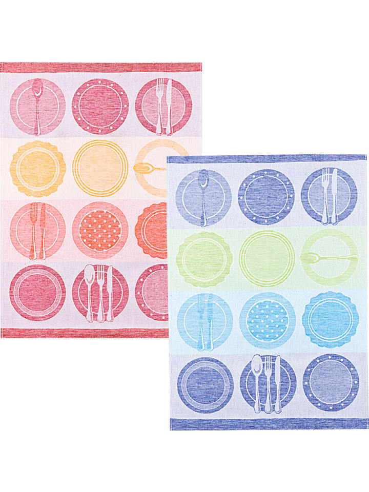 Jacquard, Halbleinen, Leinen/Halbleinen Geschirrtuch 2er-Pack in Teller