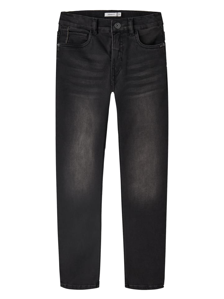 Stretch Jeans Slim Fit Used Look Verstellbar in Schwarz