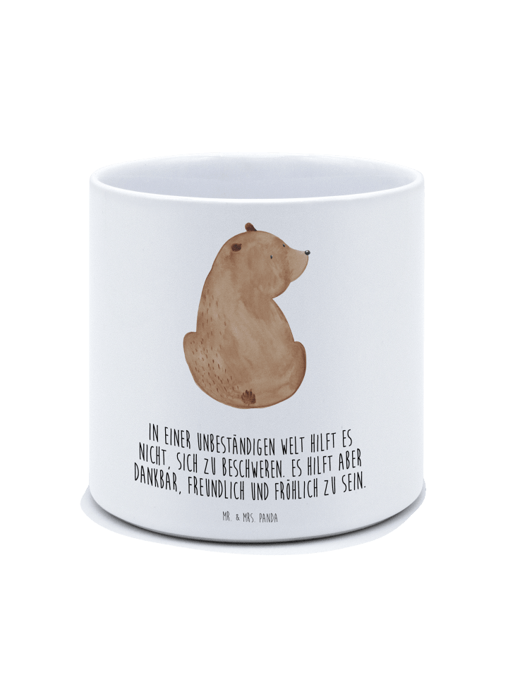 Blumentopf Bär Schulterblick mit Spruch in Weiß