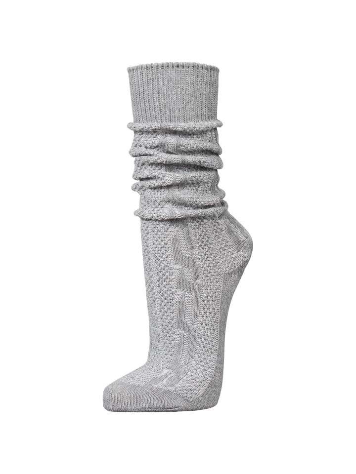 Trachtensocken Kniestrümpfe mit Zopfmuster in Grau