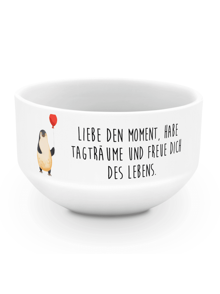 reisschale Pinguin Luftballon mit Spruch in Weiß