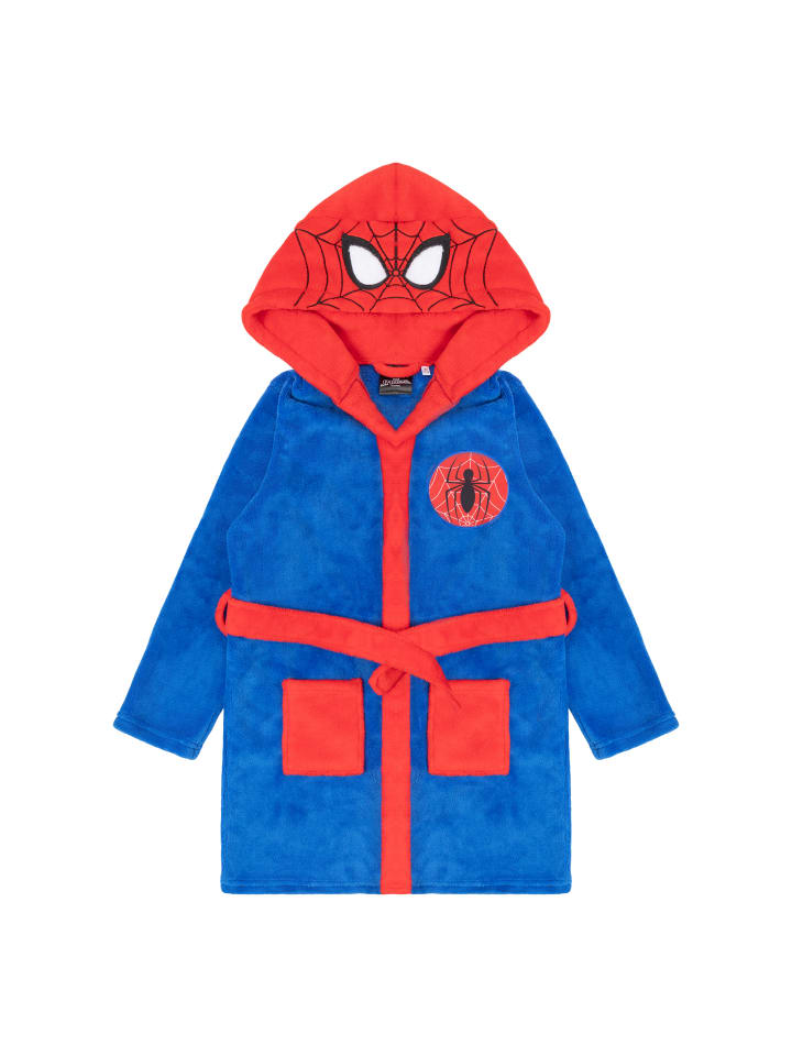 Spiderman Bademantel mit Kapuze und zwei Taschen in blau